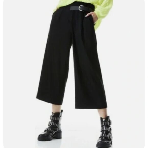 Alice + Olivia Employed Wide Leg Pants Front Pleat Trousers size 8 Black Crop - Picture 1 of 10
